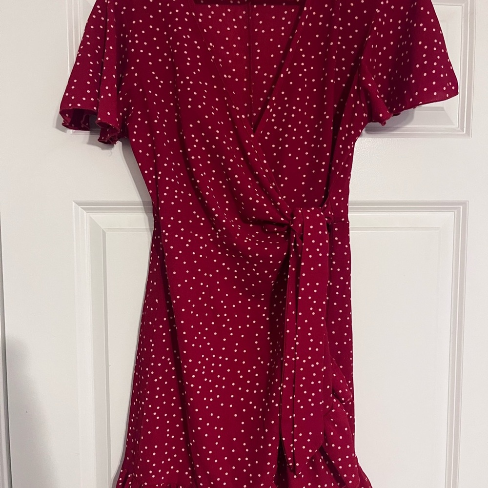 Amazon Polka Dot Red White Wrap Dress M